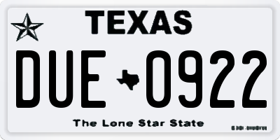 TX license plate DUE0922