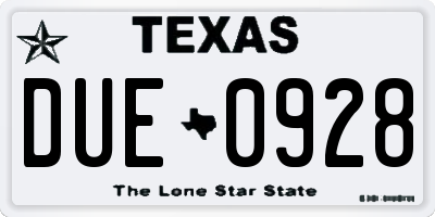 TX license plate DUE0928