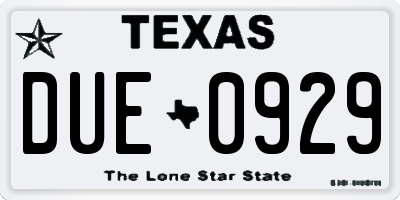 TX license plate DUE0929