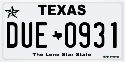 TX license plate DUE0931