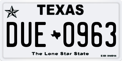 TX license plate DUE0963