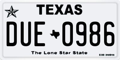 TX license plate DUE0986