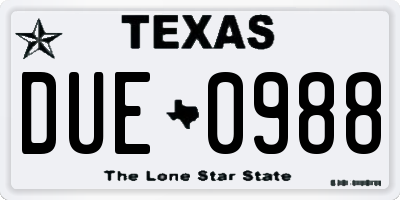 TX license plate DUE0988