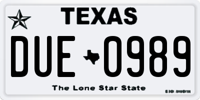 TX license plate DUE0989