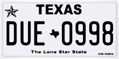 TX license plate DUE0998