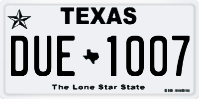 TX license plate DUE1007