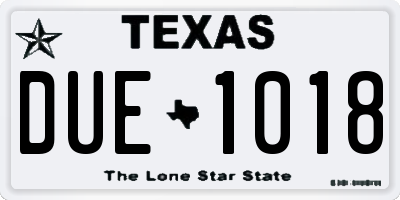 TX license plate DUE1018
