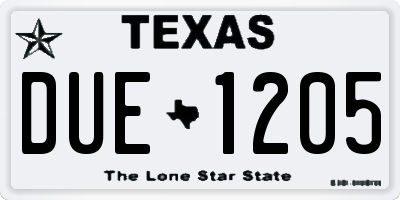 TX license plate DUE1205