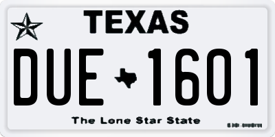 TX license plate DUE1601