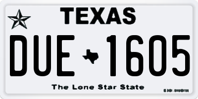 TX license plate DUE1605