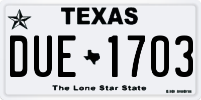 TX license plate DUE1703