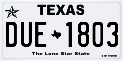 TX license plate DUE1803