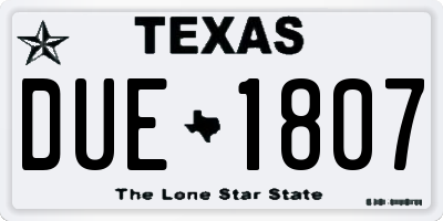 TX license plate DUE1807