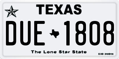 TX license plate DUE1808
