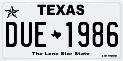TX license plate DUE1986