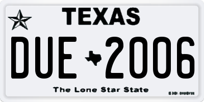 TX license plate DUE2006