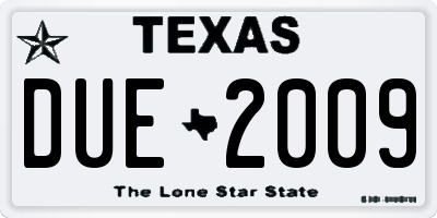 TX license plate DUE2009