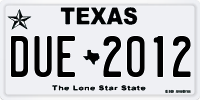 TX license plate DUE2012