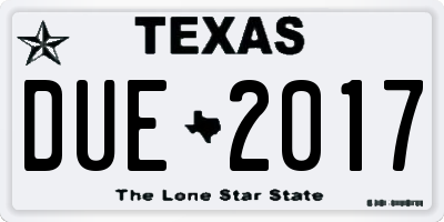 TX license plate DUE2017