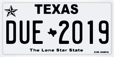 TX license plate DUE2019