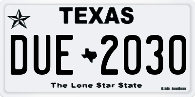 TX license plate DUE2030