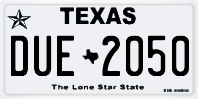 TX license plate DUE2050