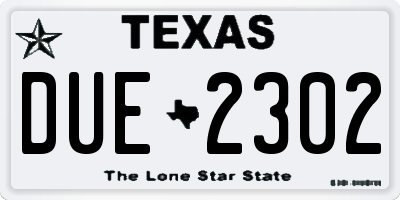 TX license plate DUE2302