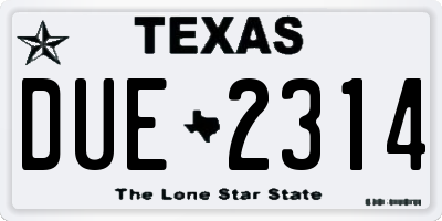 TX license plate DUE2314