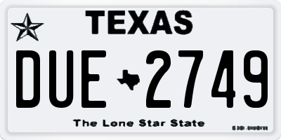 TX license plate DUE2749
