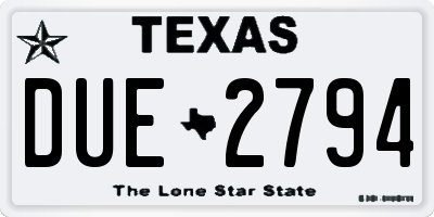TX license plate DUE2794