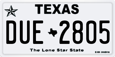 TX license plate DUE2805