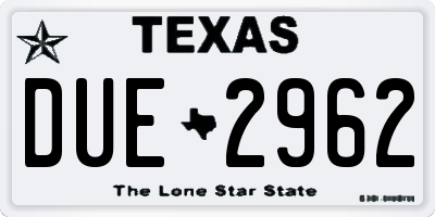TX license plate DUE2962