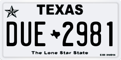 TX license plate DUE2981