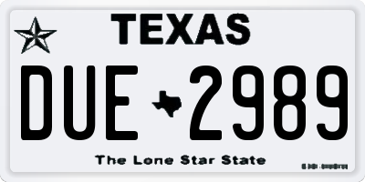 TX license plate DUE2989