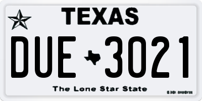 TX license plate DUE3021