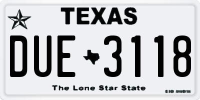 TX license plate DUE3118