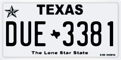 TX license plate DUE3381