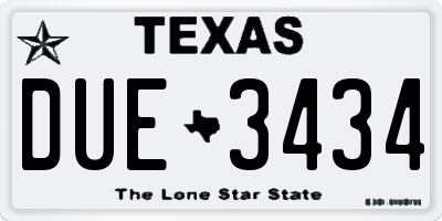 TX license plate DUE3434
