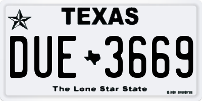 TX license plate DUE3669