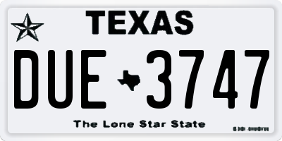 TX license plate DUE3747