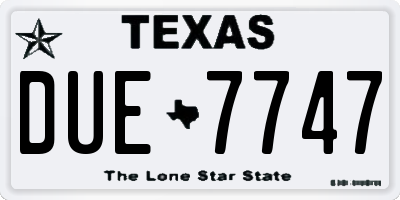 TX license plate DUE7747