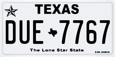 TX license plate DUE7767