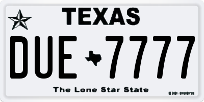 TX license plate DUE7777