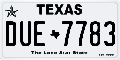 TX license plate DUE7783