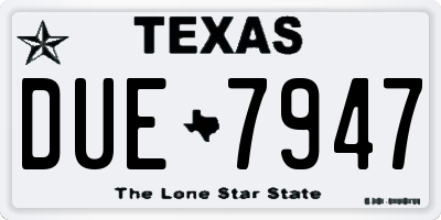 TX license plate DUE7947