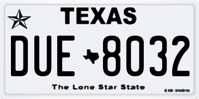 TX license plate DUE8032