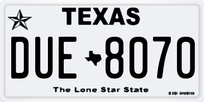TX license plate DUE8070