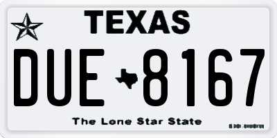 TX license plate DUE8167