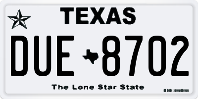 TX license plate DUE8702