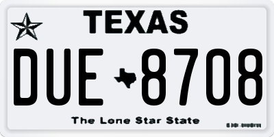 TX license plate DUE8708